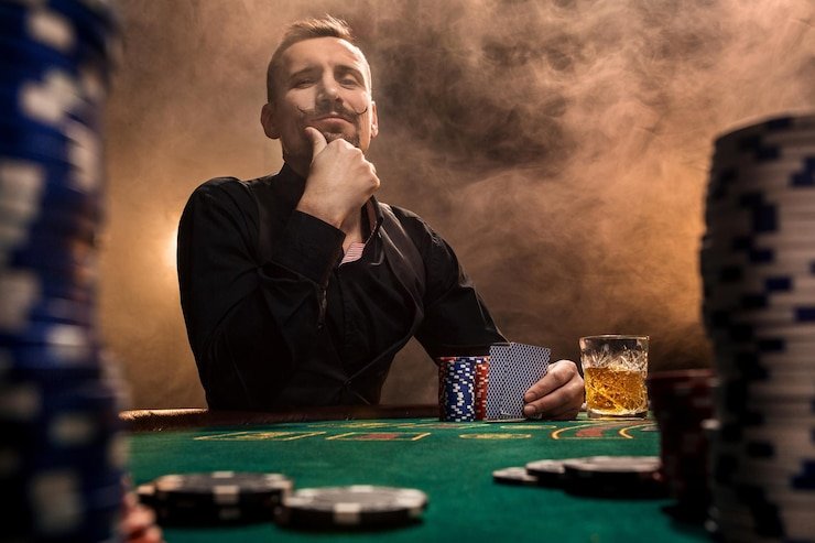 Antarmuka aplikasi mobile indosultan69 Texas Poker dengan kartu hole dan pot